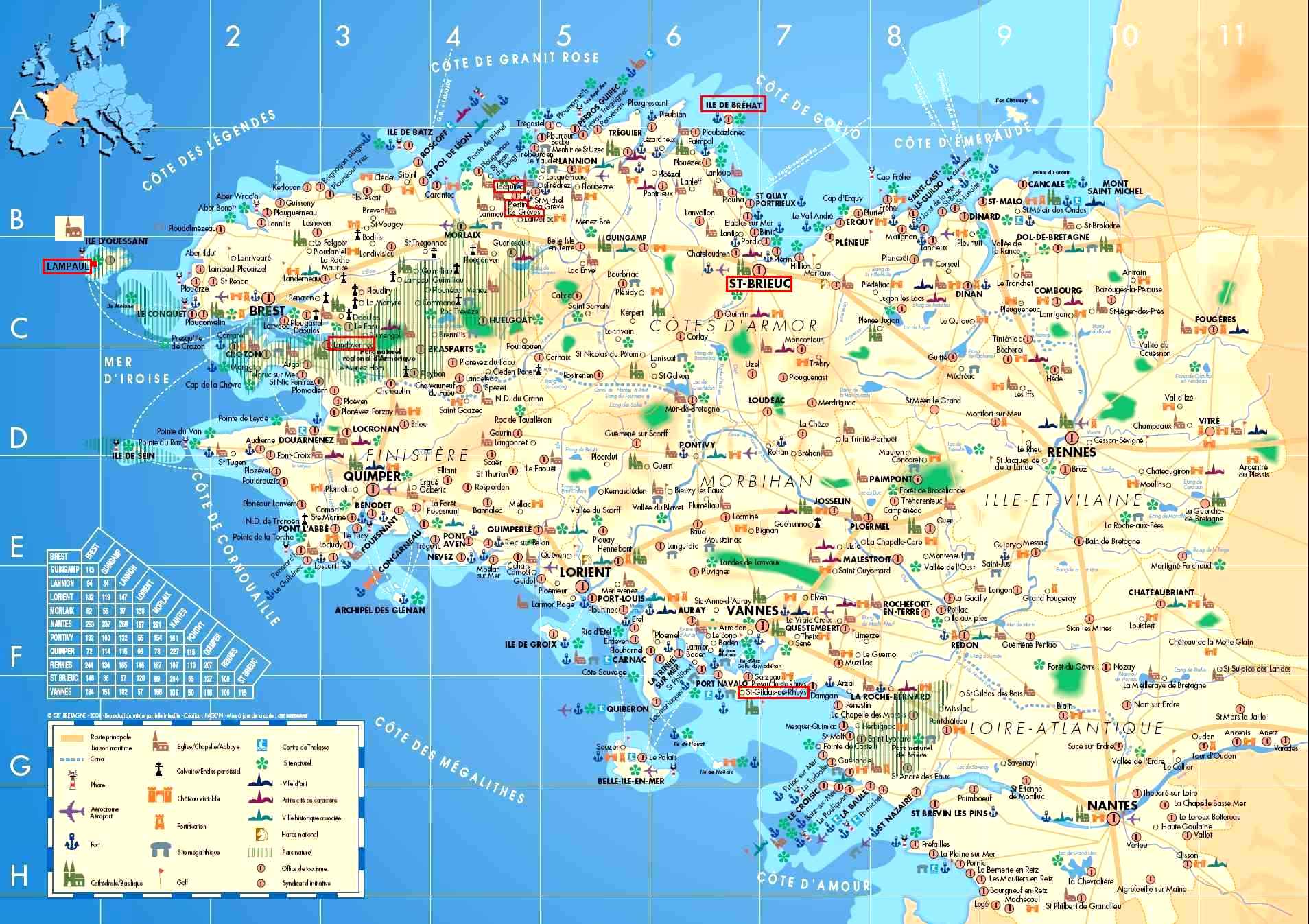 Carte bretagne informations touristiques